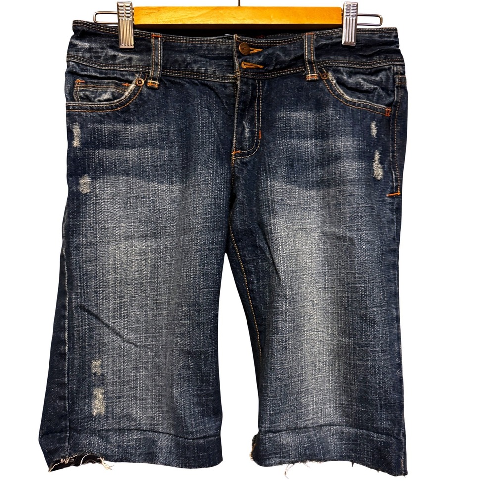 Abercrombie & Fitch Distressed Denim Bermuda Shorts Dark Wash Size 2 Low Rise